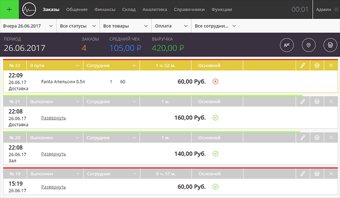Список заказов: фильтры, управление